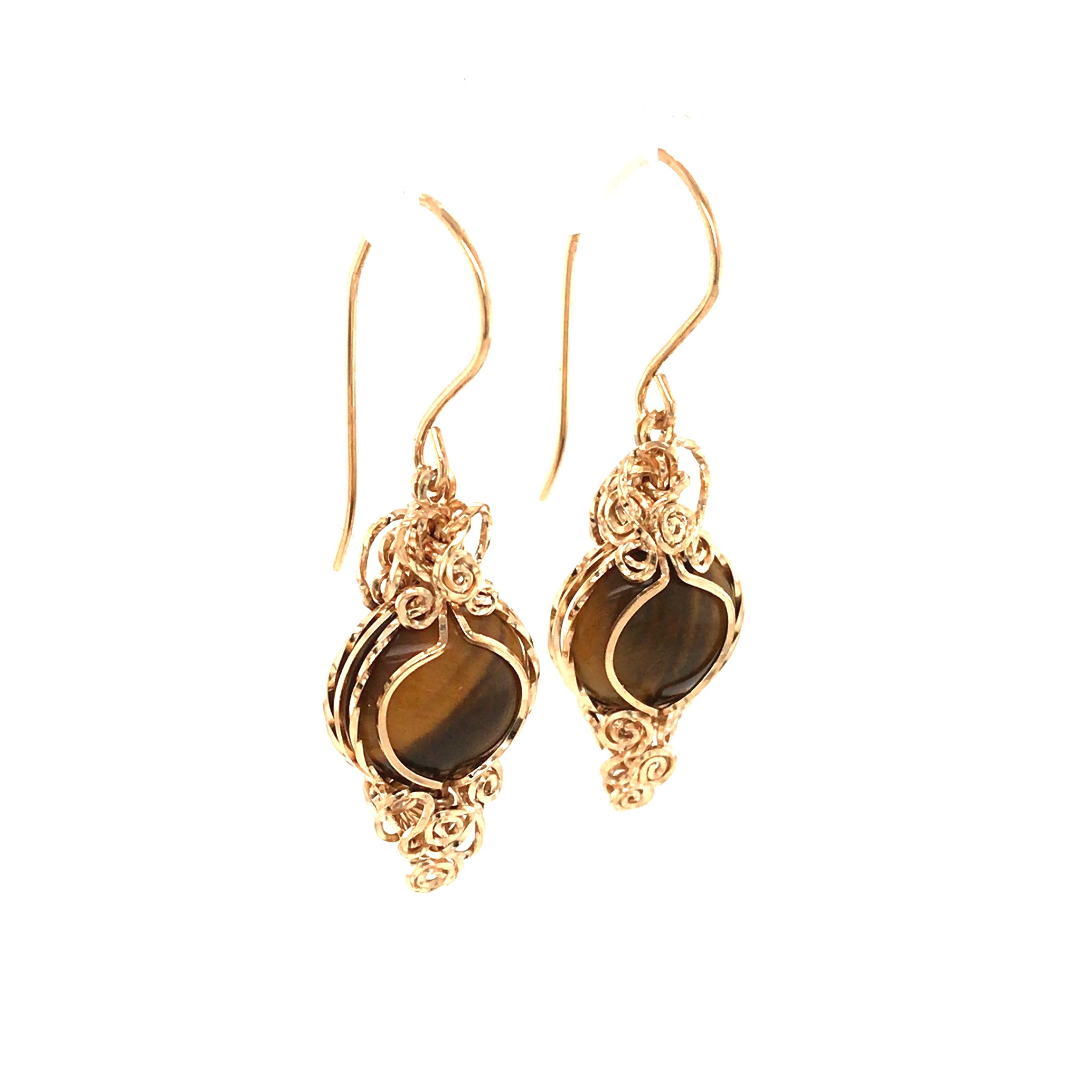 Barb Murrin Jewelry - Ornate tiger's eye earrings wrapped in 14/20 gold-filled wire