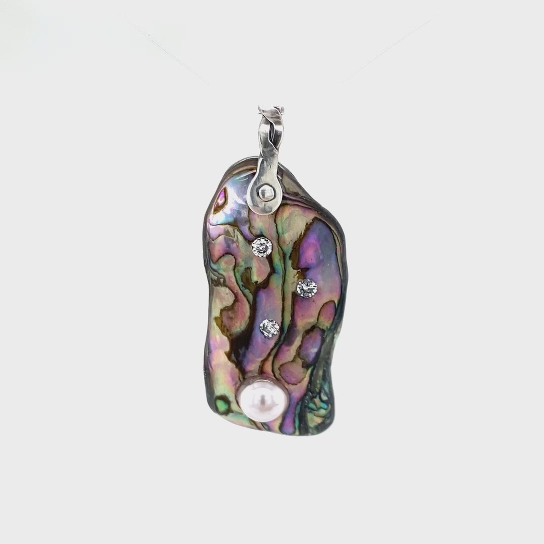 Abalone Shell Pendant with Pink Pearl and Clear CZs (I), movie - Barb Murrin Jewelry