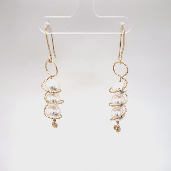 Pearl orbit earrings, small loop, angular earwires, video - Barb Murrin Jewelry