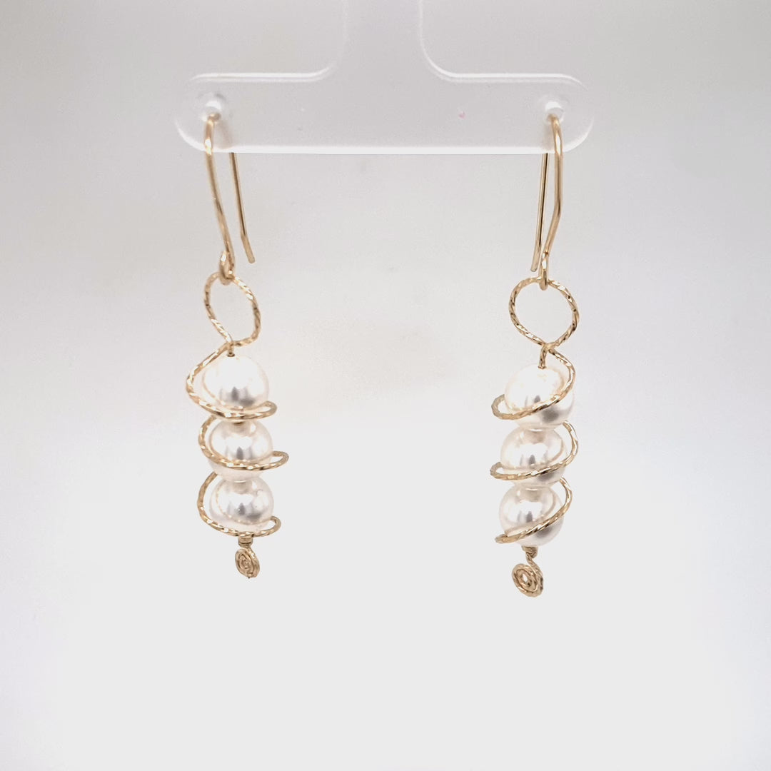 Pearl orbit earrings, small loop, angular earwires, video - Barb Murrin Jewelry