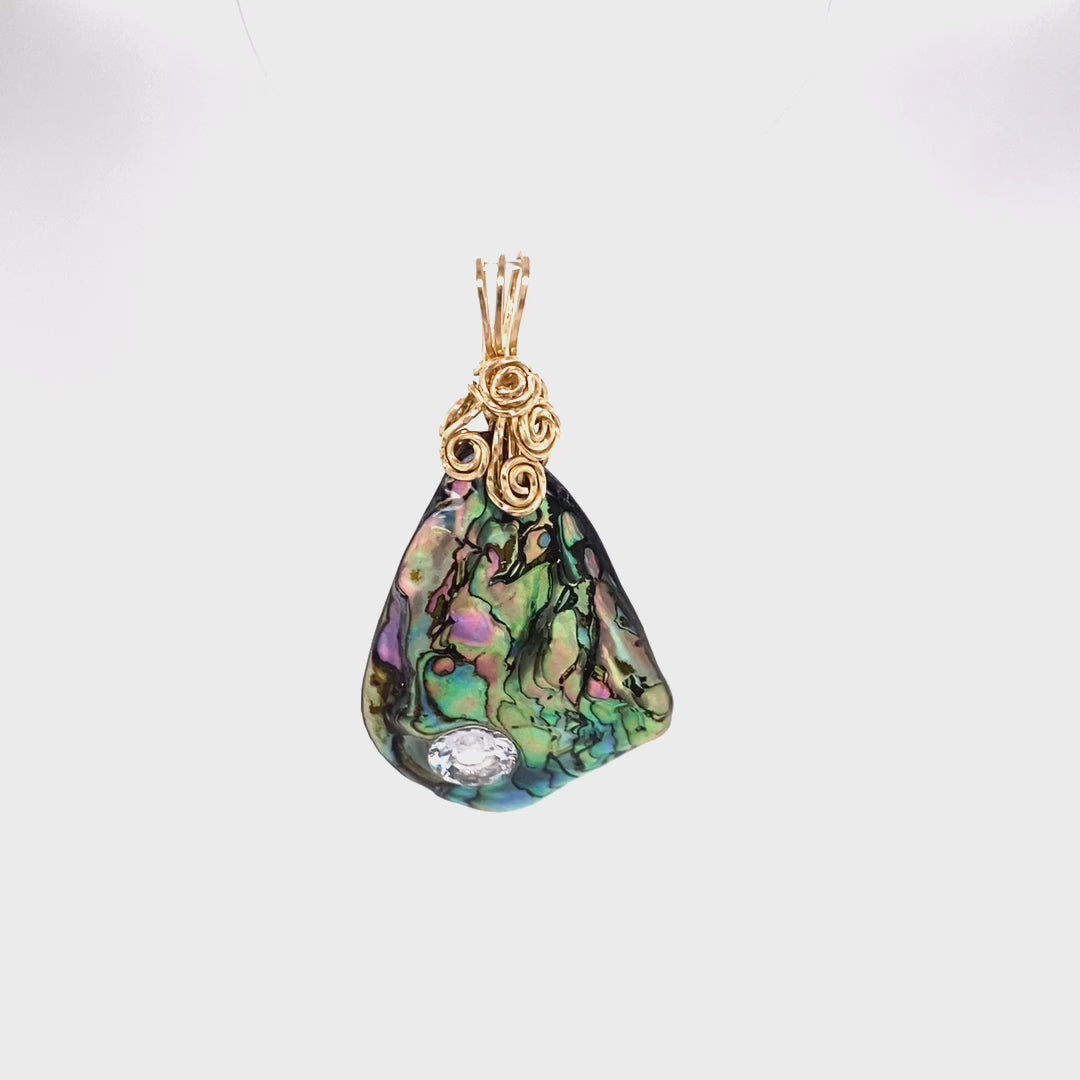 Abalone pendant with clear CZ and gold-filled bail, movie - Barb Murrin Jewelry