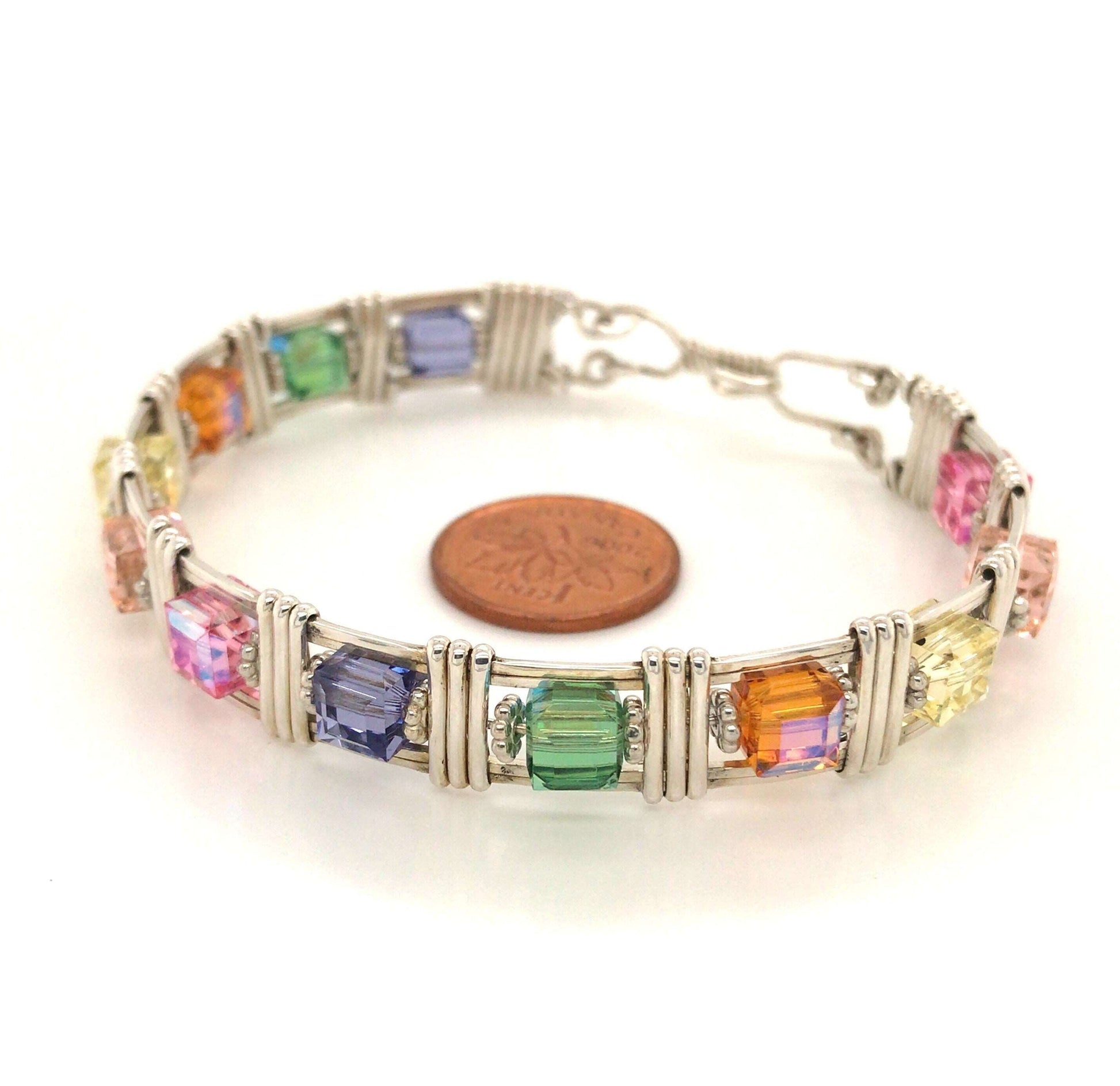 Swarovski Crystal Cubes and Argentium Silver Bracelet - Barb Murrin Jewelry