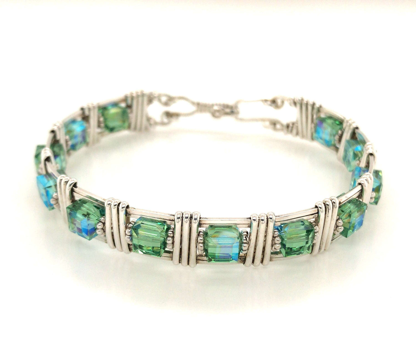 Swarovski Crystal Cubes and Argentium Silver Bracelet - Barb Murrin Jewelry