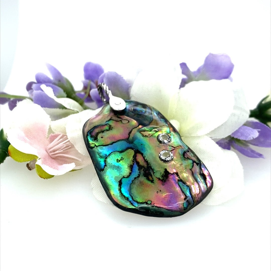 Abalone Shell Pendant ("Vivid Abalone with Clear CZs") (R) - Barb Murrin Jewelry