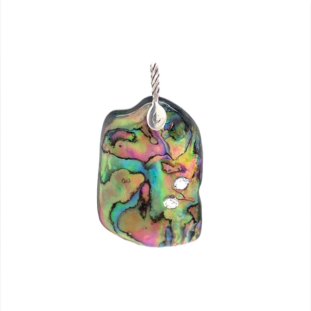 Abalone Shell Pendant ("Vivid Abalone with Clear CZs") (R) - Barb Murrin Jewelry