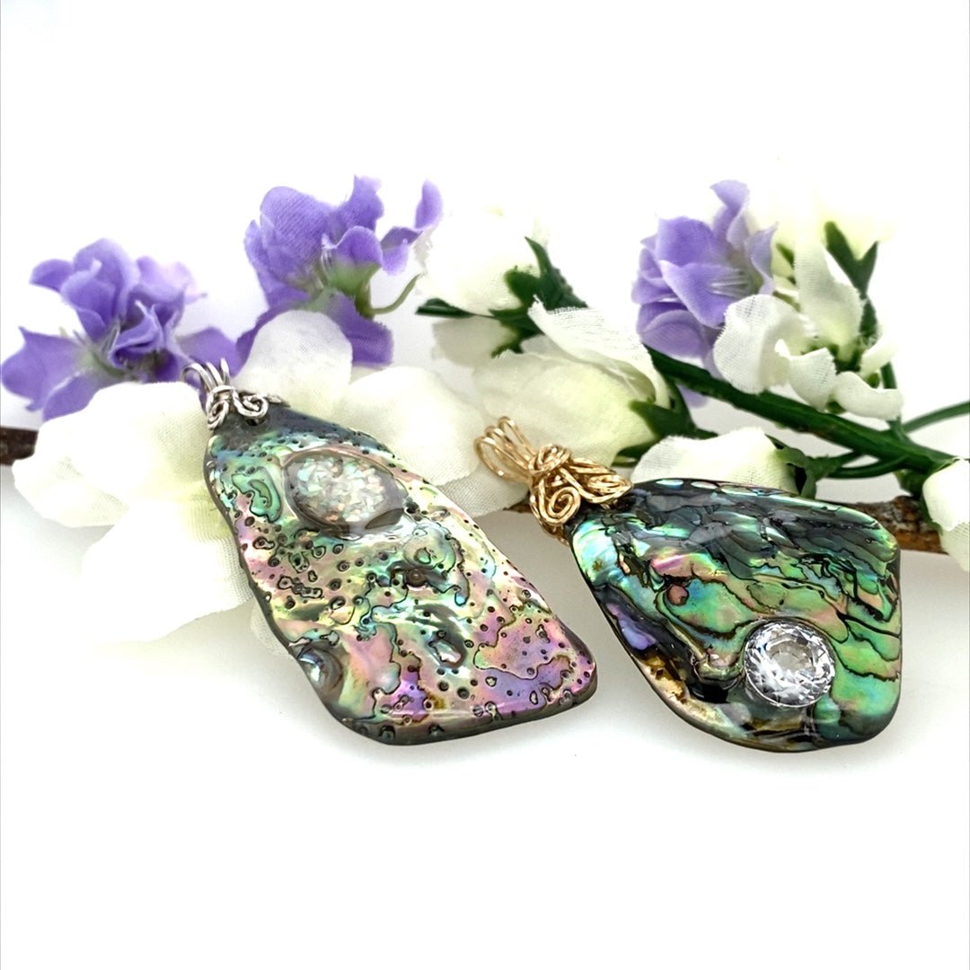 Abalone Shell Pendant with Crushed Opal Inset - Barb Murrin Jewelry