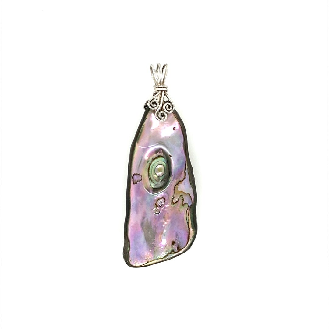 Abalone Shell Pendant with Crushed Opal Inset - Barb Murrin Jewelry