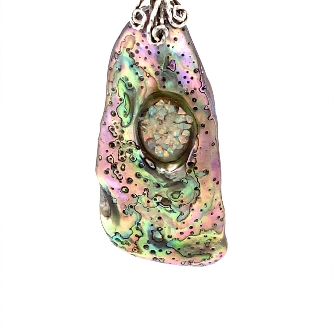 Abalone Shell Pendant with Crushed Opal Inset - Barb Murrin Jewelry