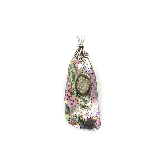 Abalone Shell Pendant with Crushed Opal Inset - Barb Murrin Jewelry