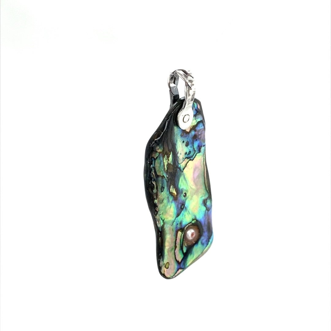 Abalone Shell Pendant with Pink Pearl and Clear CZs (I) - Barb Murrin Jewelry