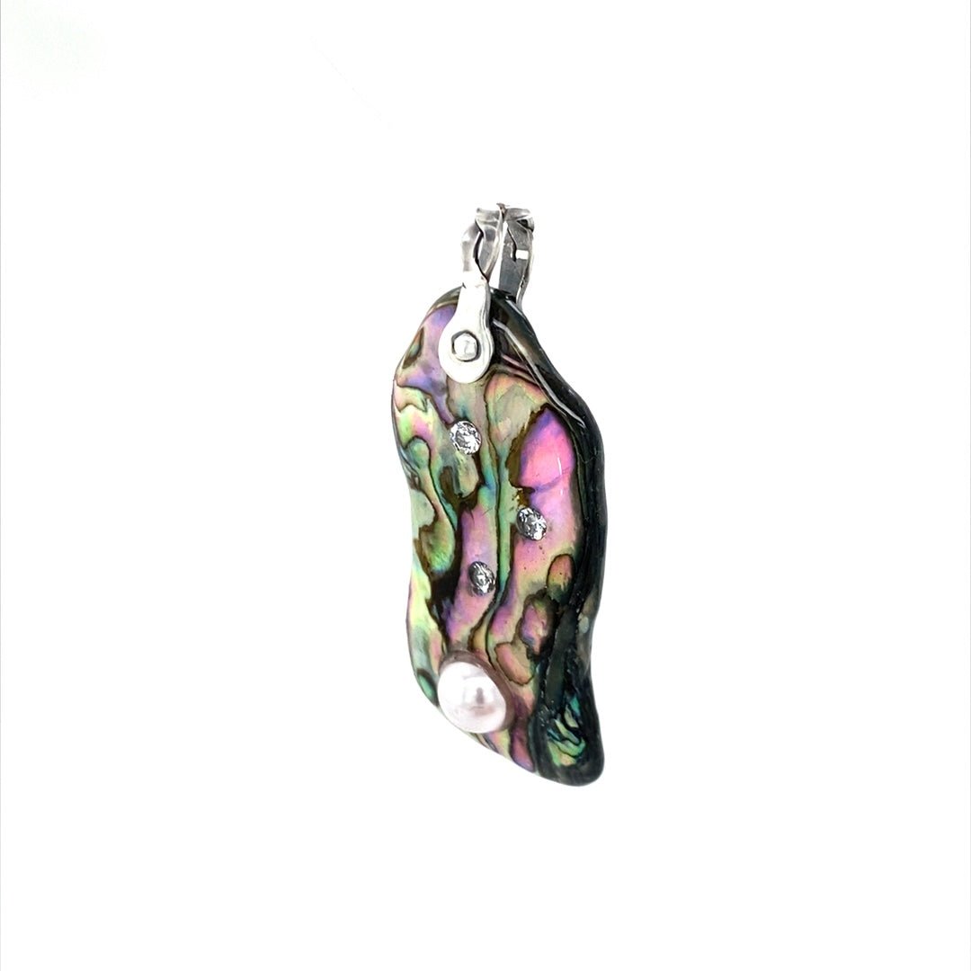 Abalone Shell Pendant with Pink Pearl and Clear CZs (I) - Barb Murrin Jewelry