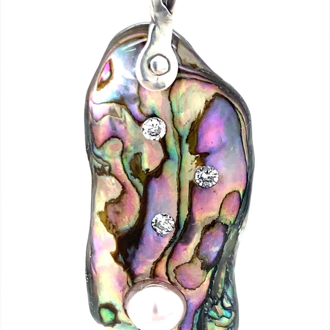 Abalone Shell Pendant with Pink Pearl and Clear CZs (I) - Barb Murrin Jewelry