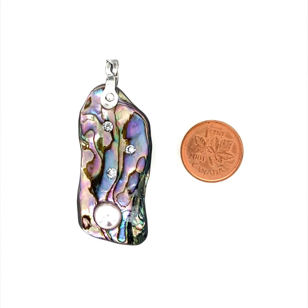 Abalone Shell Pendant with Pink Pearl and Clear CZs (I) - Barb Murrin Jewelry