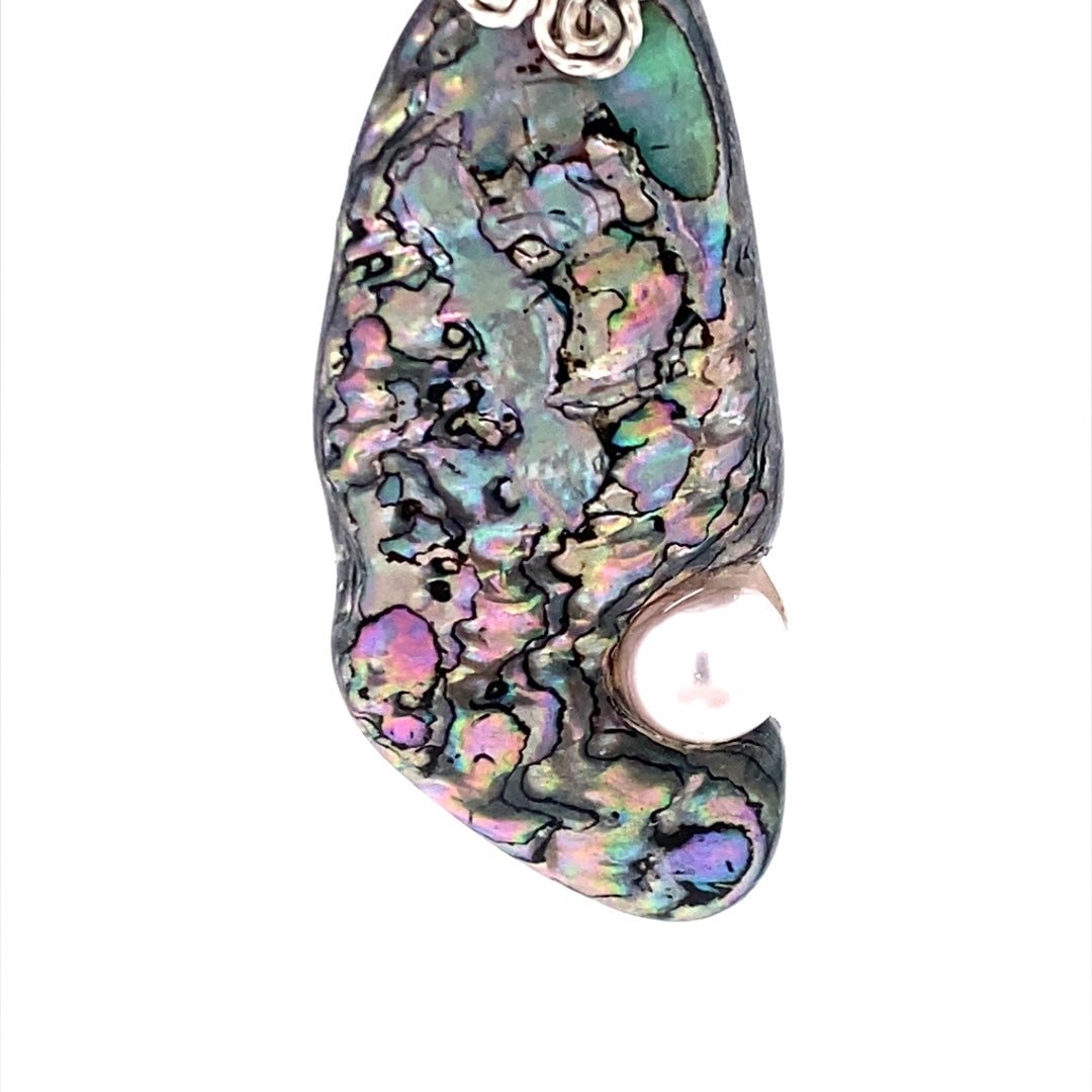 Abalone Shell Pendant with Pink Swarovski Pearl - Barb Murrin Jewelry