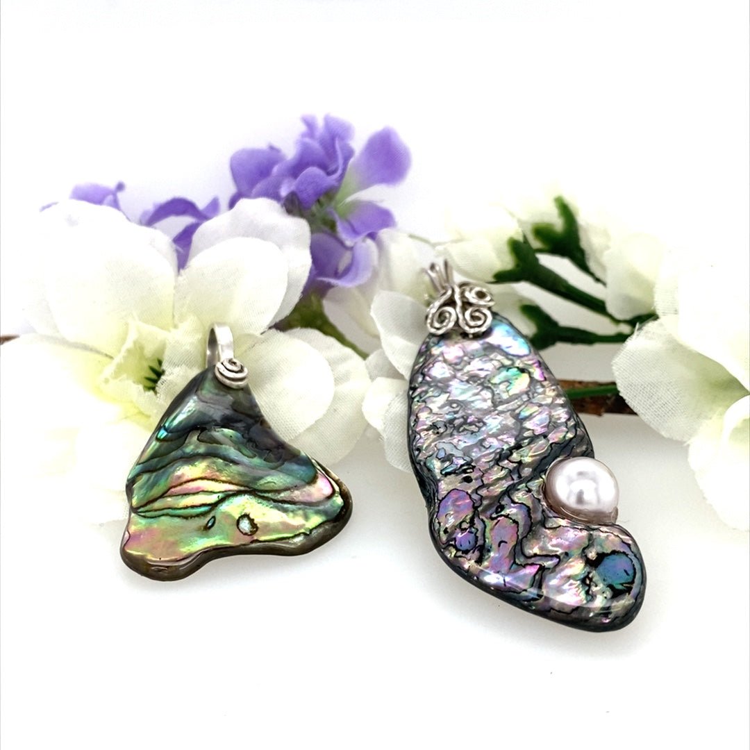 Abalone Shell Pendant with Pink Swarovski Pearl - Barb Murrin Jewelry