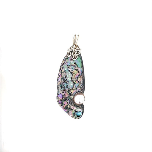 Abalone Shell Pendant with Pink Swarovski Pearl - Barb Murrin Jewelry