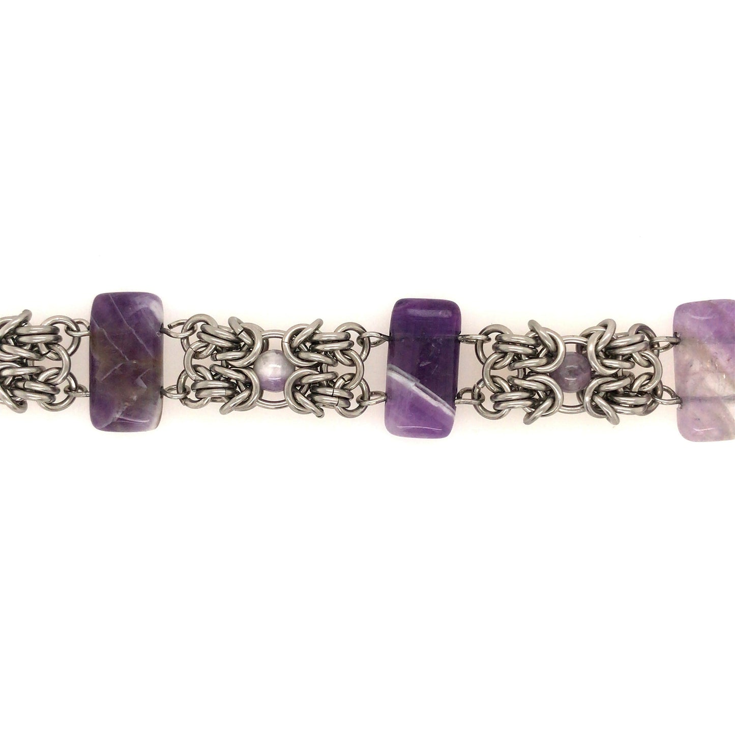 Amethyst Bar & Stainless Steel Byzantine Chain Maille Bracelet - Barb Murrin Jewelry