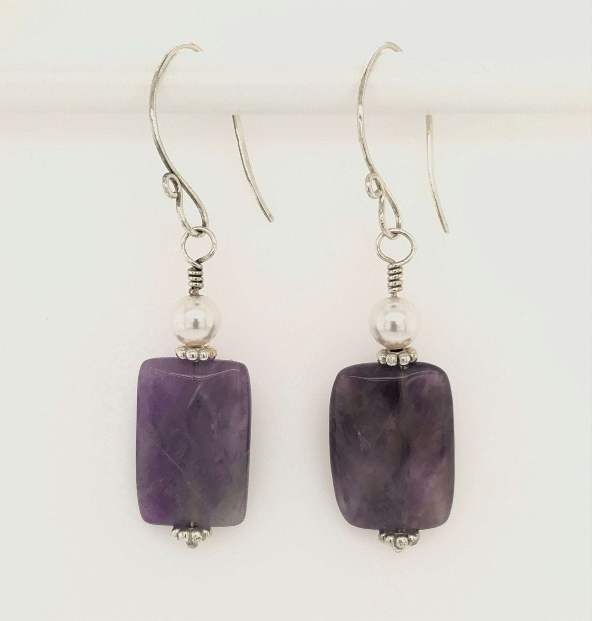 Amethyst, Pearl, and Argentium Silver Earrings - Barb Murrin Jewelry