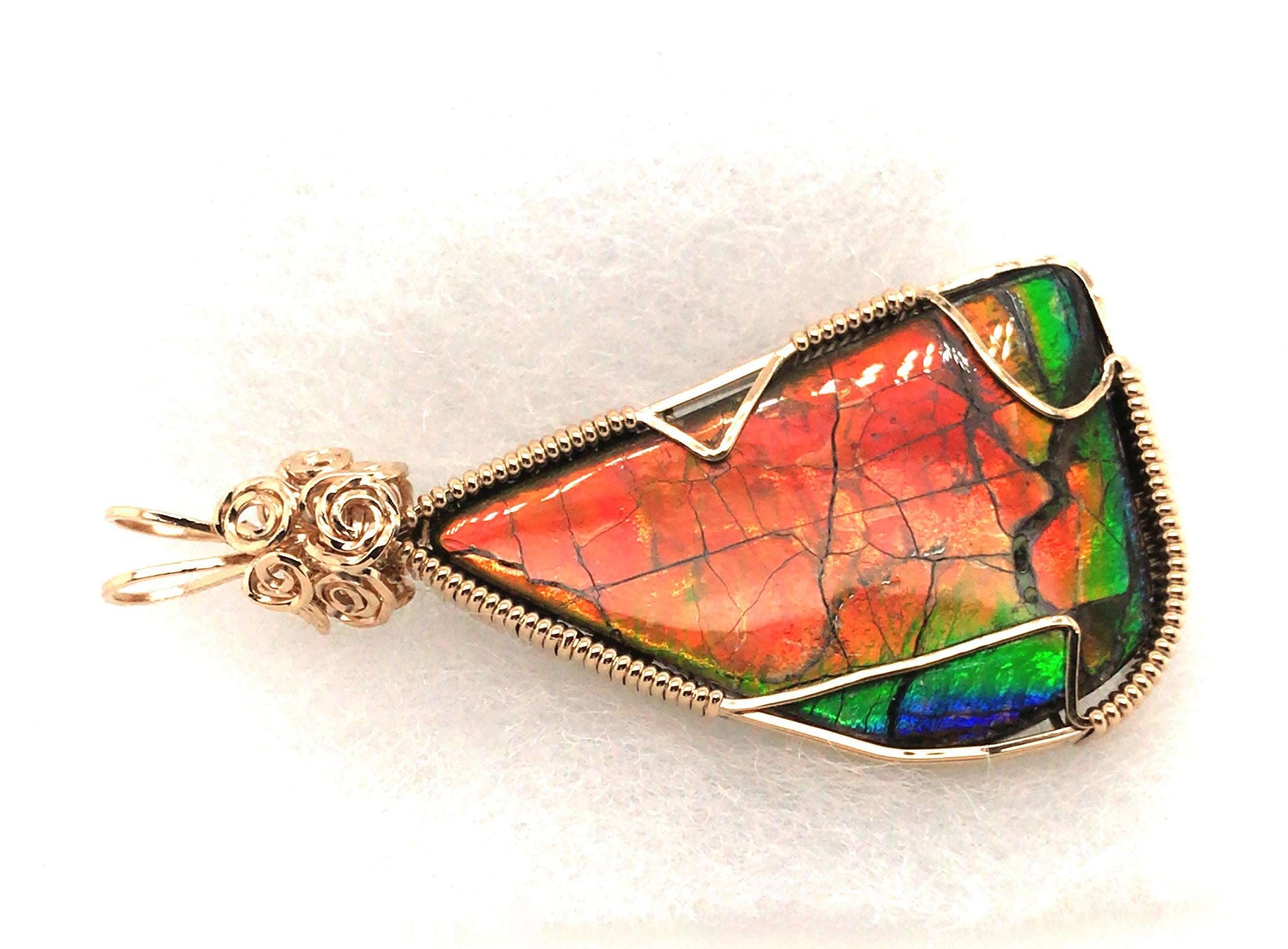 Ammolite Pendant in Orange and Green - Barb Murrin Jewelry