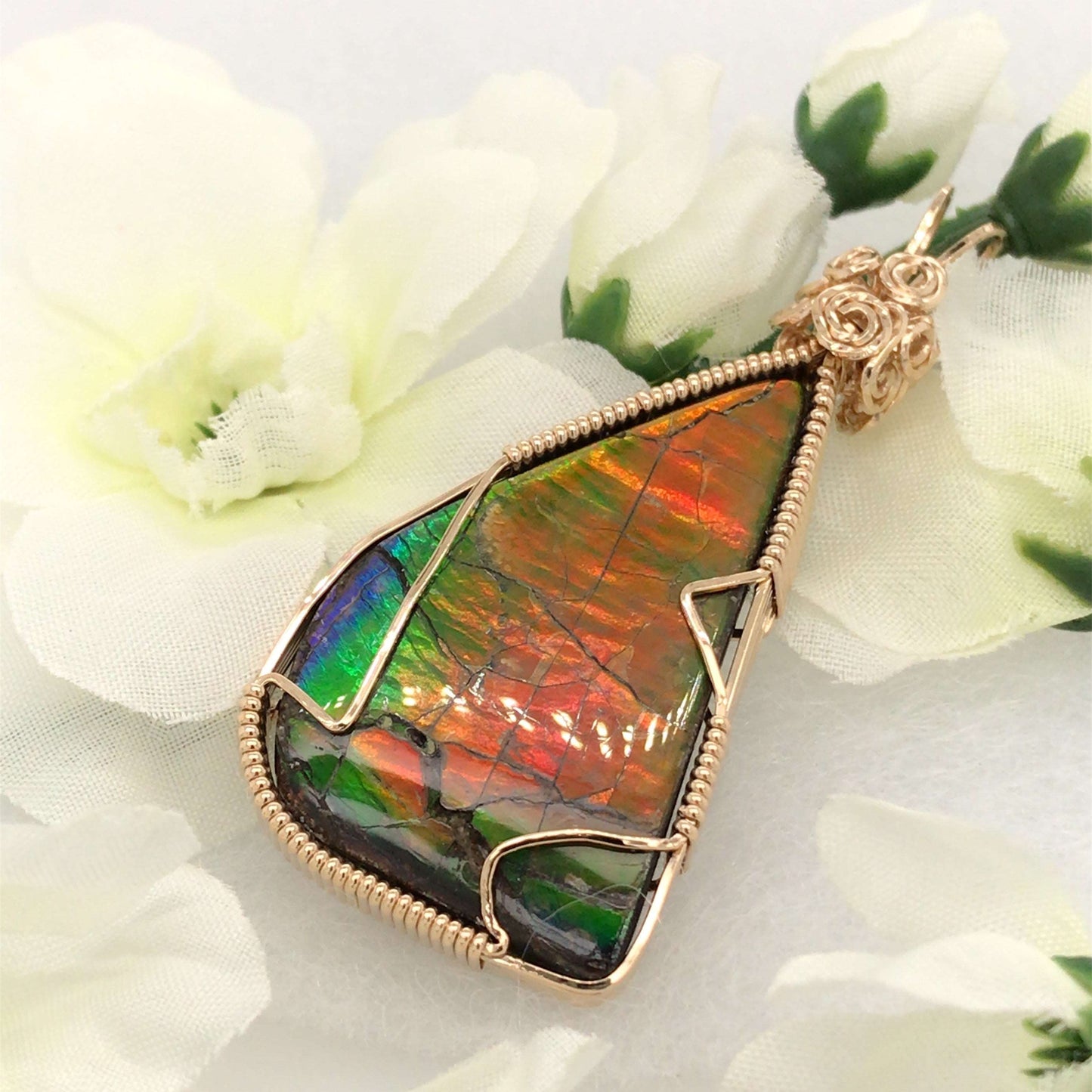 Ammolite Pendant in Orange and Green - Barb Murrin Jewelry