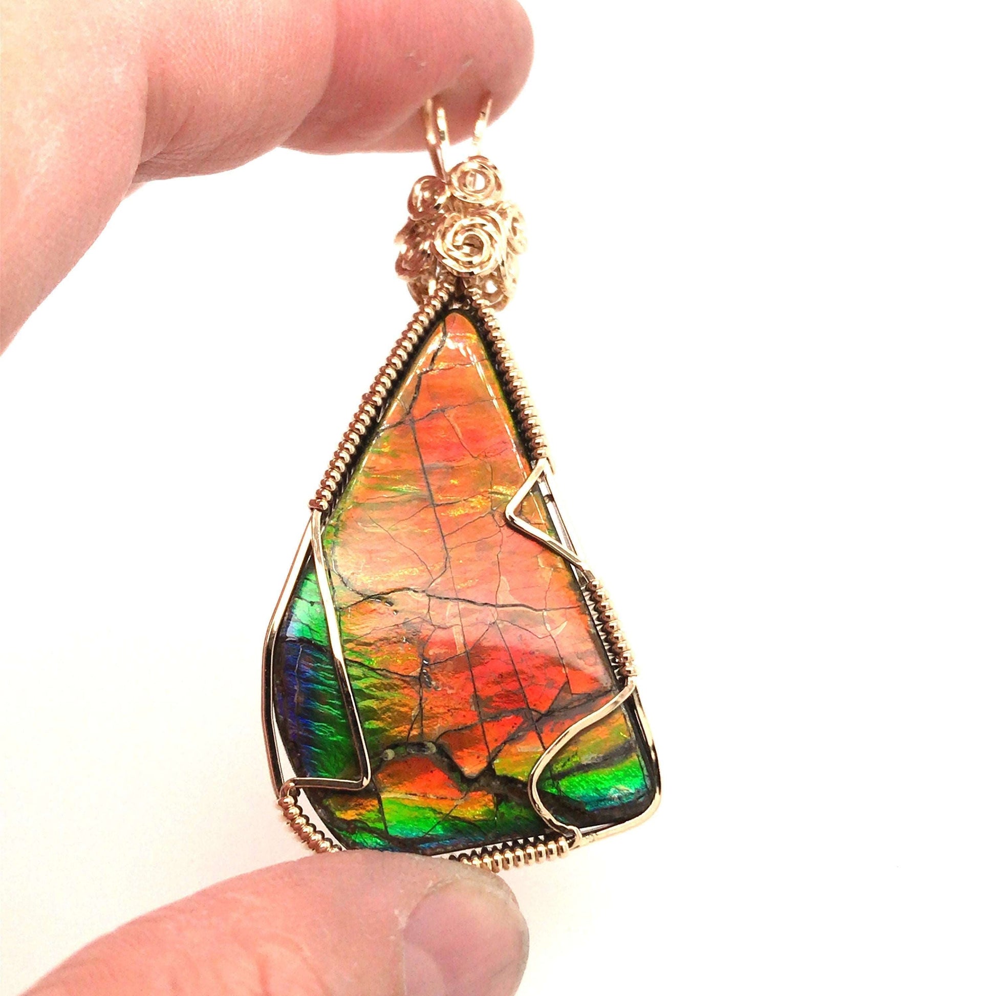 Ammolite Pendant in Orange and Green - Barb Murrin Jewelry