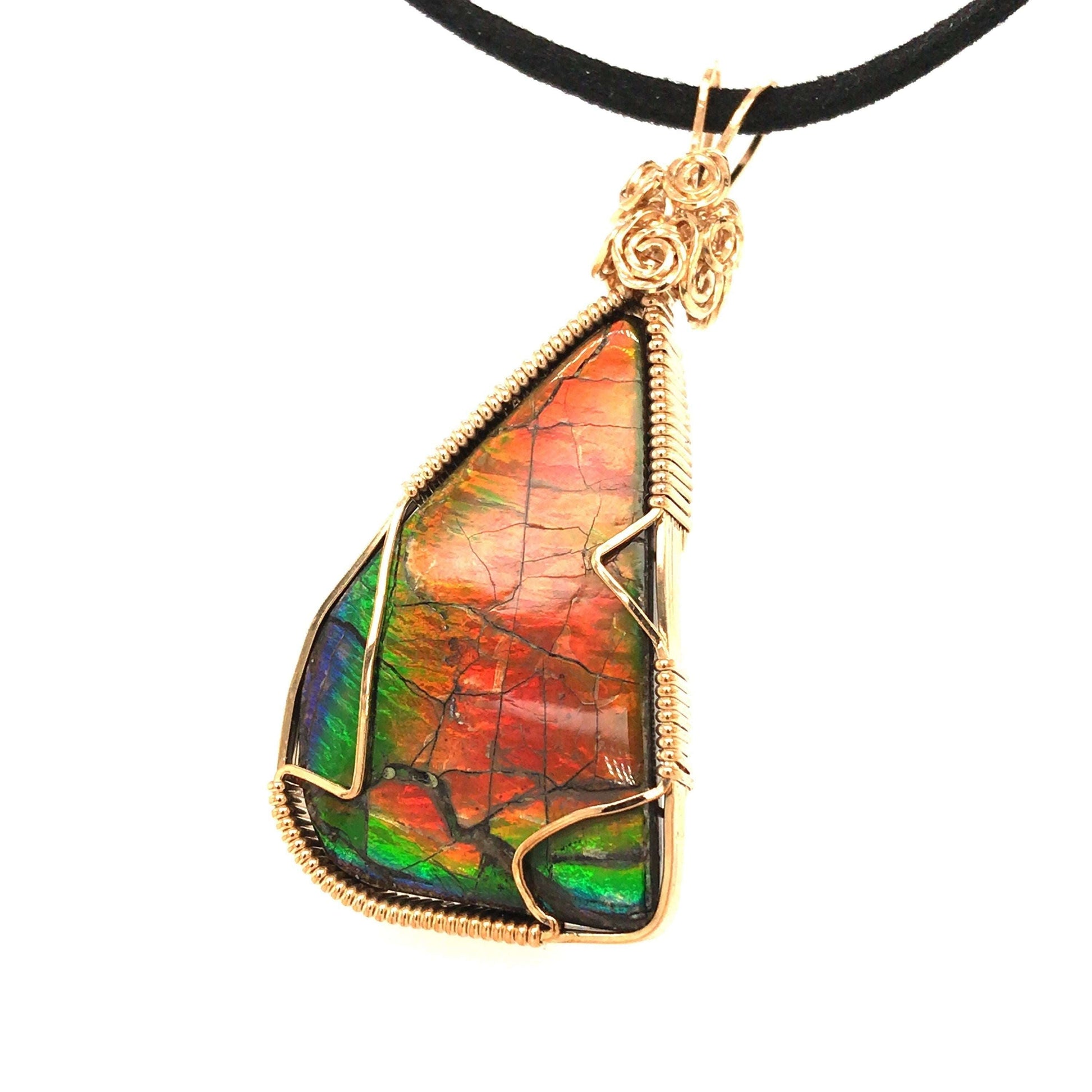 Ammolite Pendant in Orange and Green - Barb Murrin Jewelry