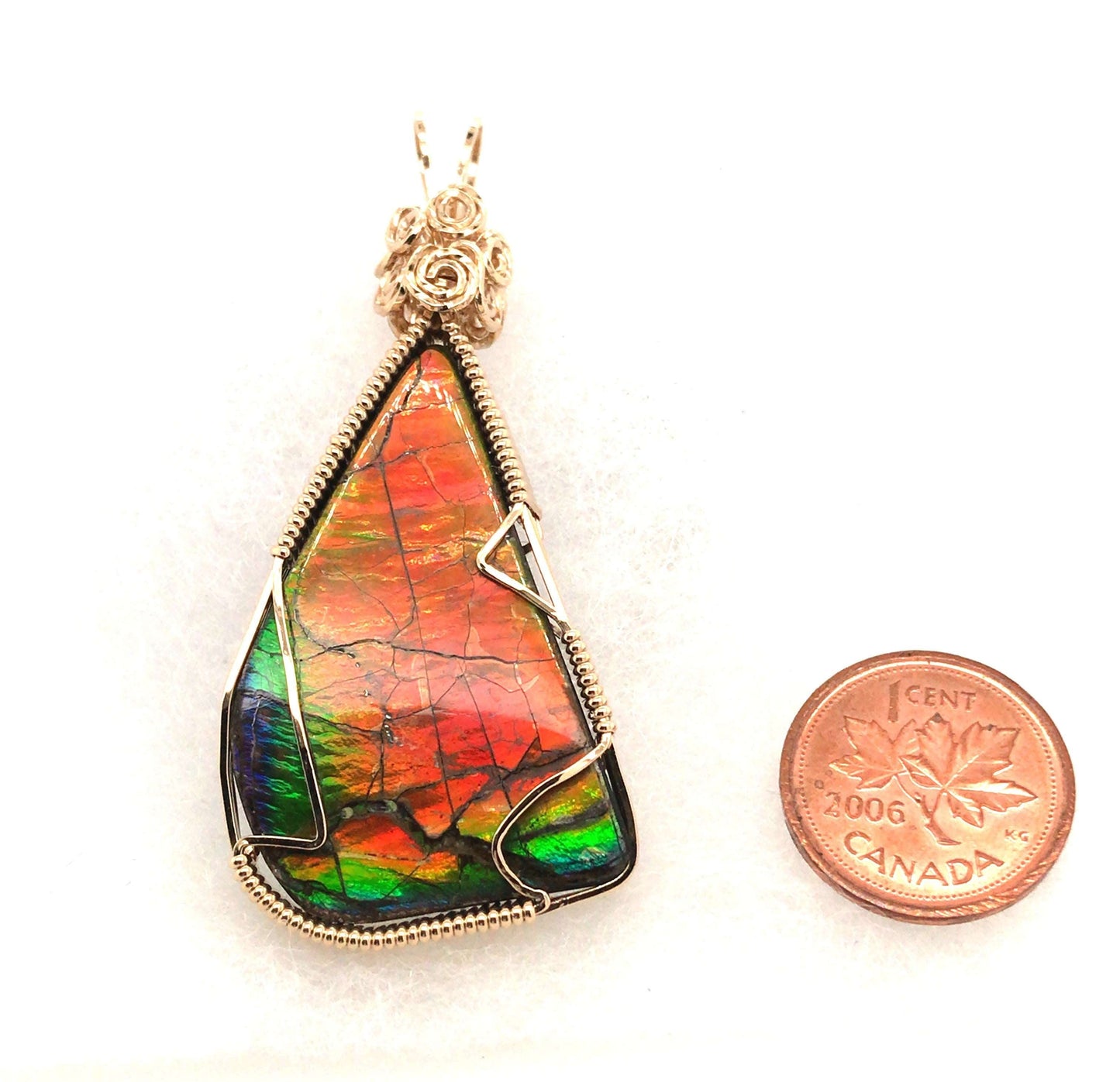 Ammolite Pendant in Orange and Green - Barb Murrin Jewelry