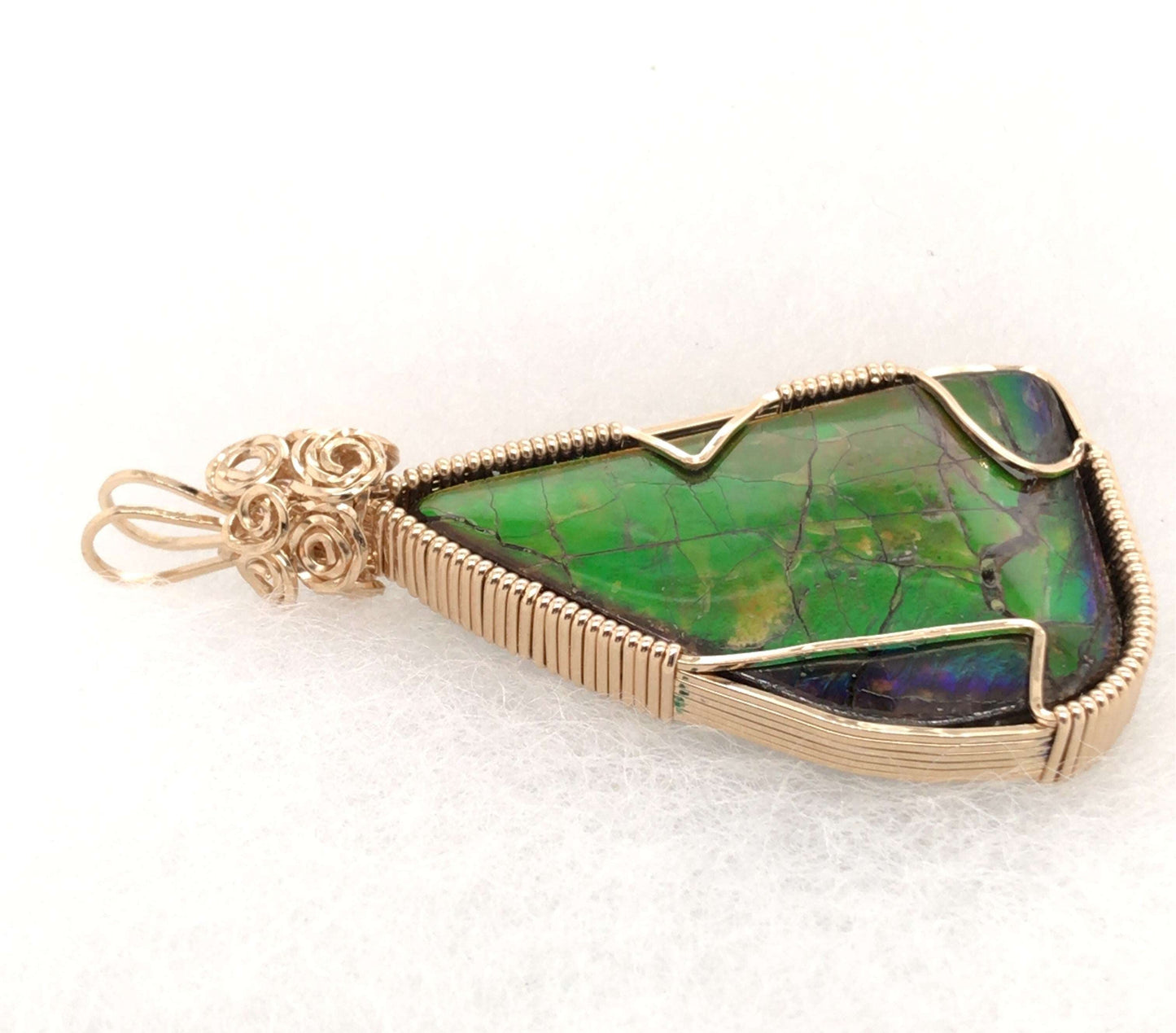 Ammolite Pendant in Orange and Green - Barb Murrin Jewelry