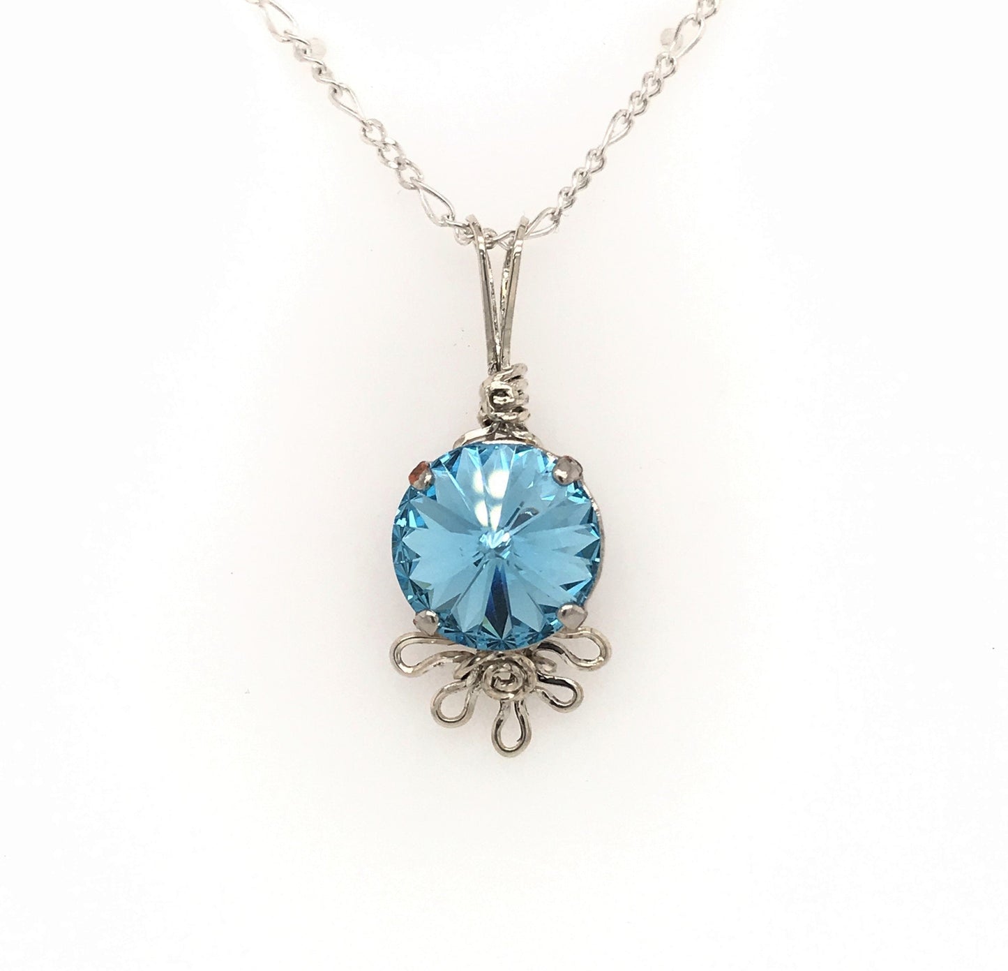 Aquamarine Crystal and Argentium Pendant ("Aquamarine Dewdrop Pendant") - Barb Murrin Jewelry