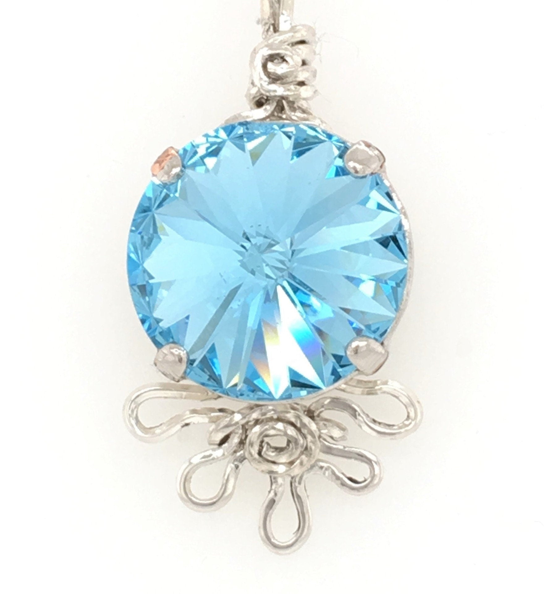 Aquamarine Crystal and Argentium Pendant ("Aquamarine Dewdrop Pendant") - Barb Murrin Jewelry