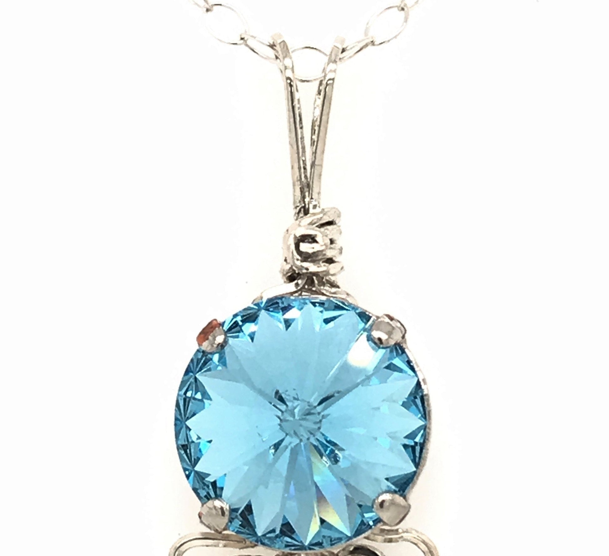 Aquamarine Crystal and Argentium Pendant ("Aquamarine Dewdrop Pendant") - Barb Murrin Jewelry