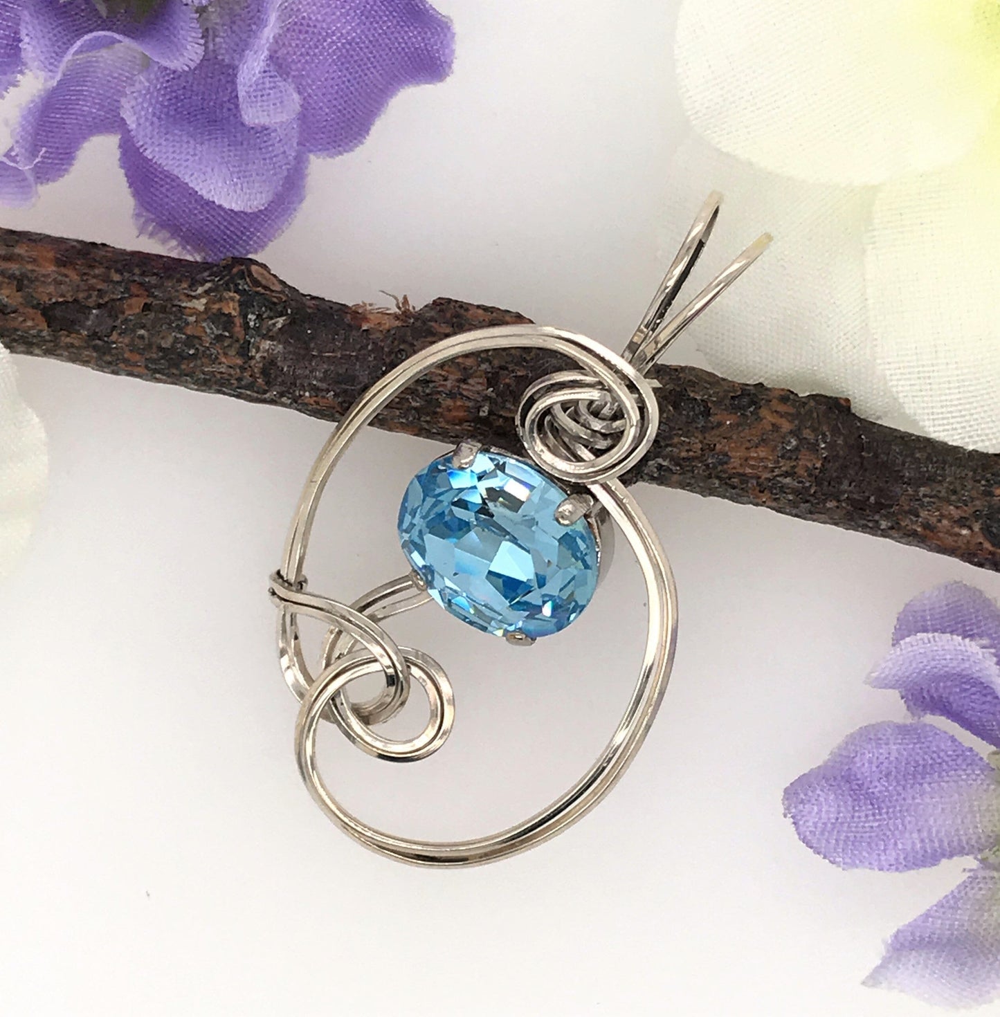 Aquamarine Crystal and Silver Pendant ("Aquamarine Dewdrop Pendant") - Barb Murrin Jewelry