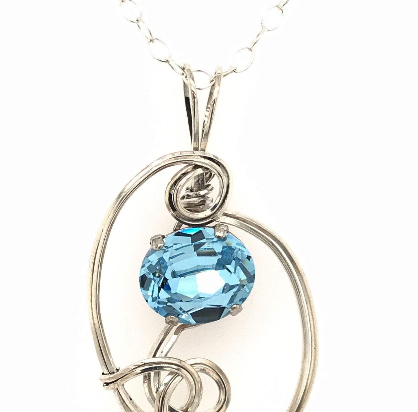 Aquamarine Crystal and Silver Pendant ("Aquamarine Dewdrop Pendant") - Barb Murrin Jewelry