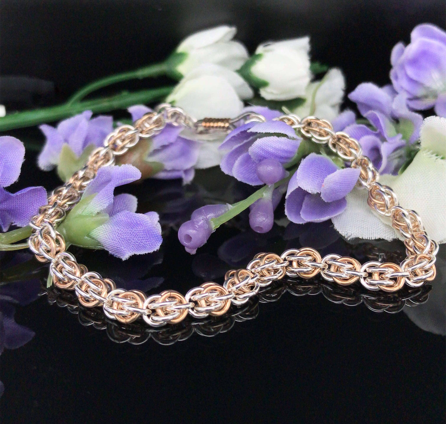 Argentium Silver and Gold-Filled Sweetpea Chain Maille Bracelet - Barb Murrin Jewelry