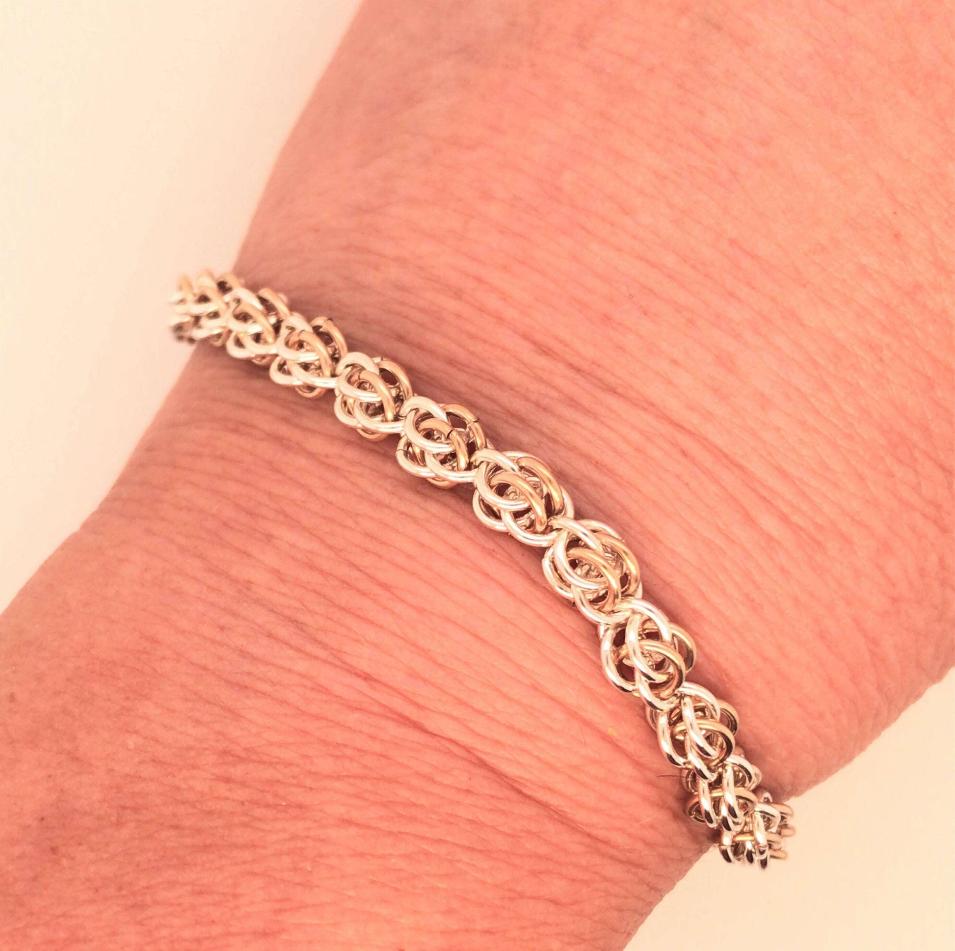 Argentium Silver and Gold-Filled Sweetpea Chain Maille Bracelet - Barb Murrin Jewelry