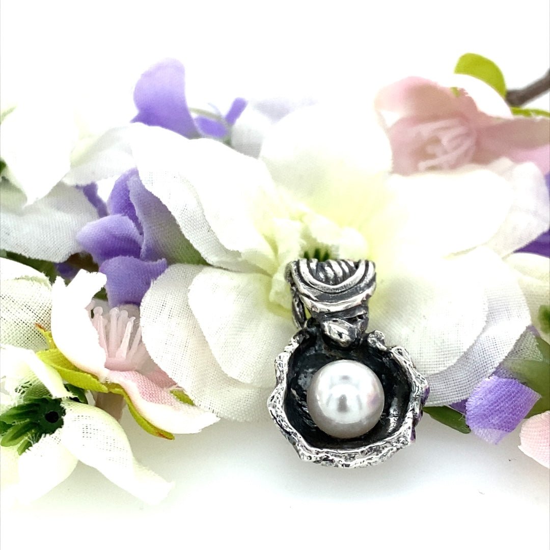 Argentium Silver Cup Pendant with White Pearl ("Pearl Cup") - Barb Murrin Jewelry