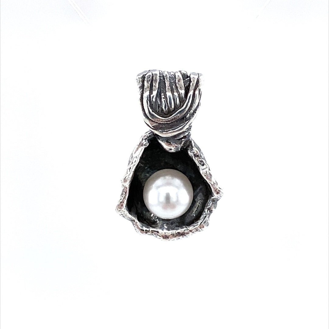 Argentium Silver Cup Pendant with White Pearl ("Pearl Cup") - Barb Murrin Jewelry