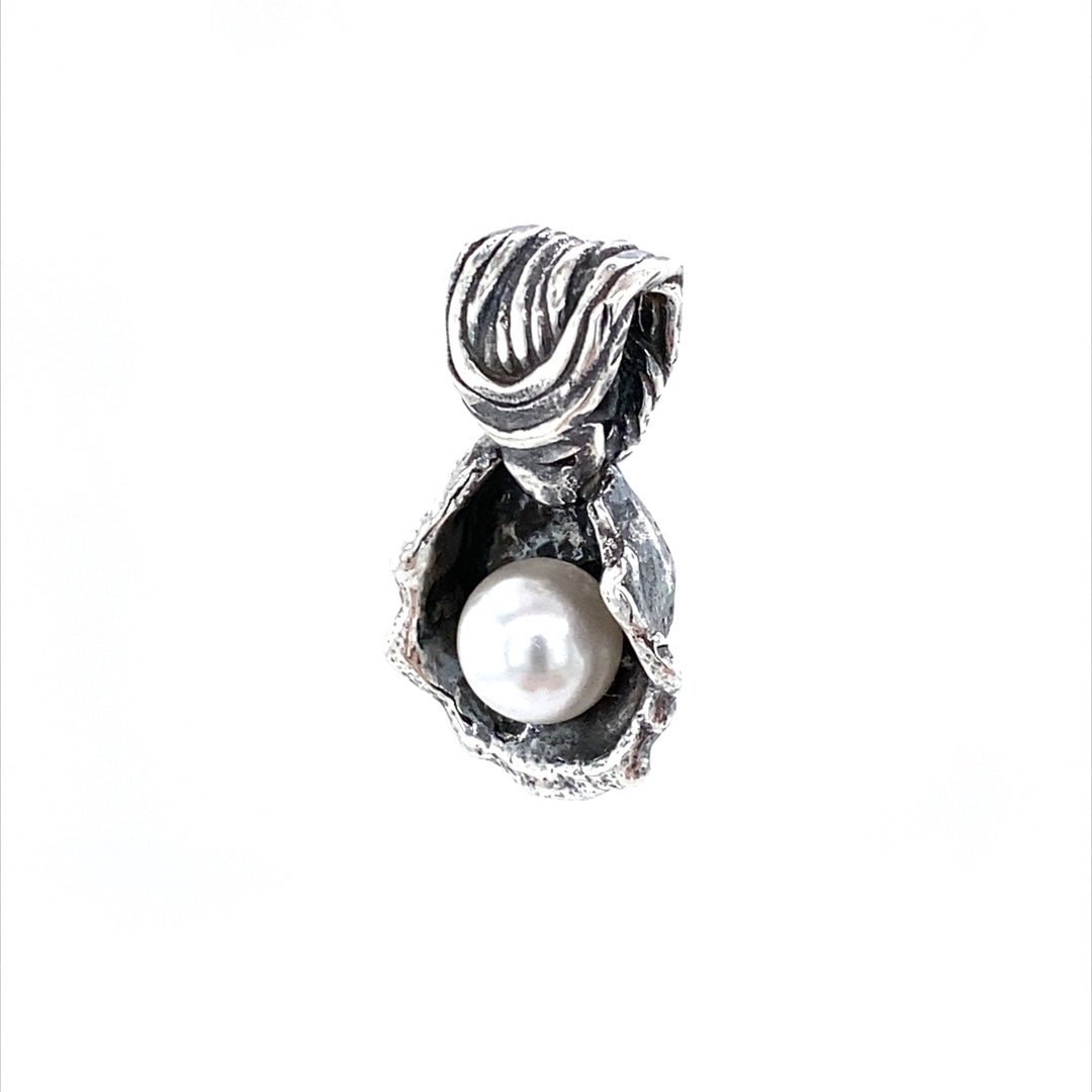 Argentium Silver Cup Pendant with White Pearl ("Pearl Cup") - Barb Murrin Jewelry