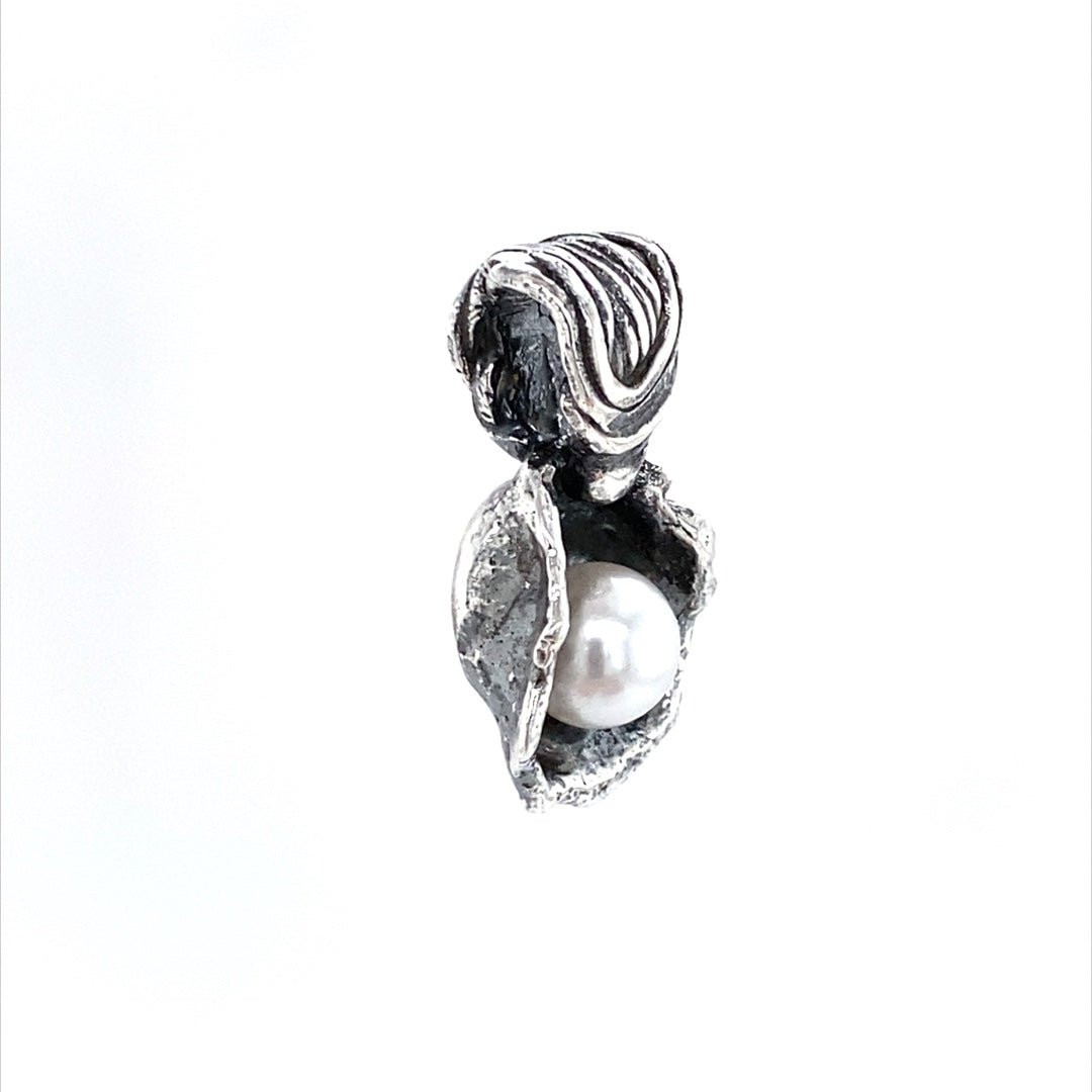 Argentium Silver Cup Pendant with White Pearl ("Pearl Cup") - Barb Murrin Jewelry