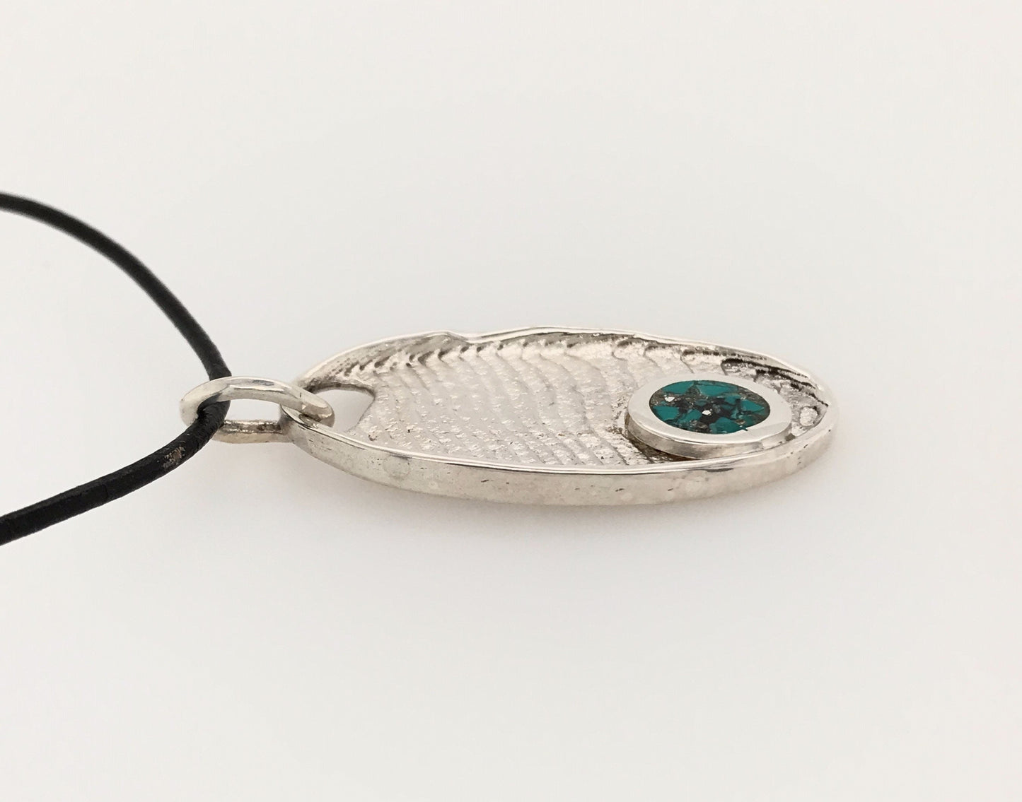 Argentium Silver Cuttlefish Casting with Turquoise Inset ("Oval Turquoise Cuttlefish Pendant") - Barb Murrin Jewelry