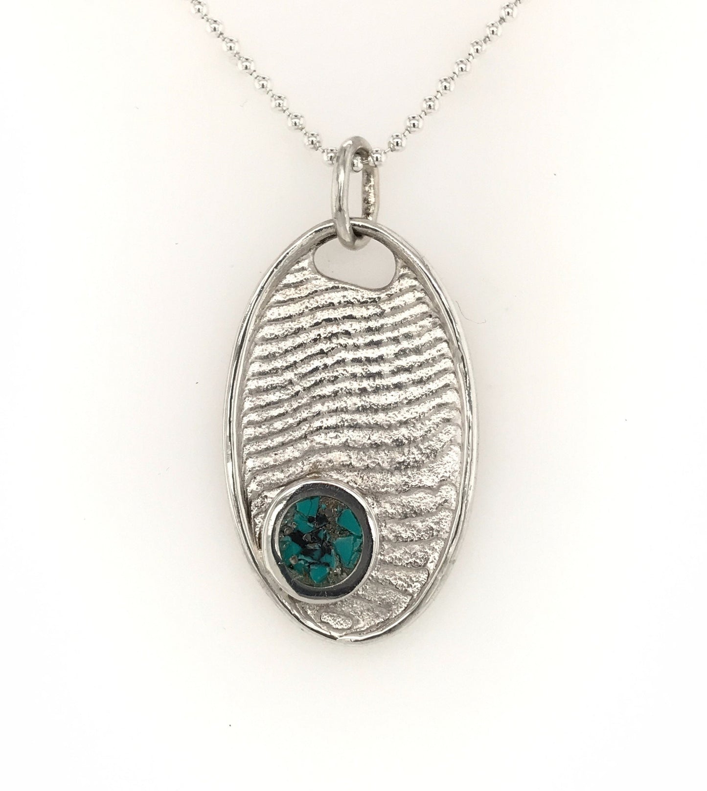 Argentium Silver Cuttlefish Casting with Turquoise Inset ("Oval Turquoise Cuttlefish Pendant") - Barb Murrin Jewelry