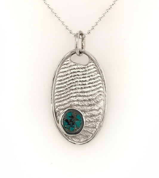 Argentium Silver Cuttlefish Casting with Turquoise Inset ("Oval Turquoise Cuttlefish Pendant") - Barb Murrin Jewelry