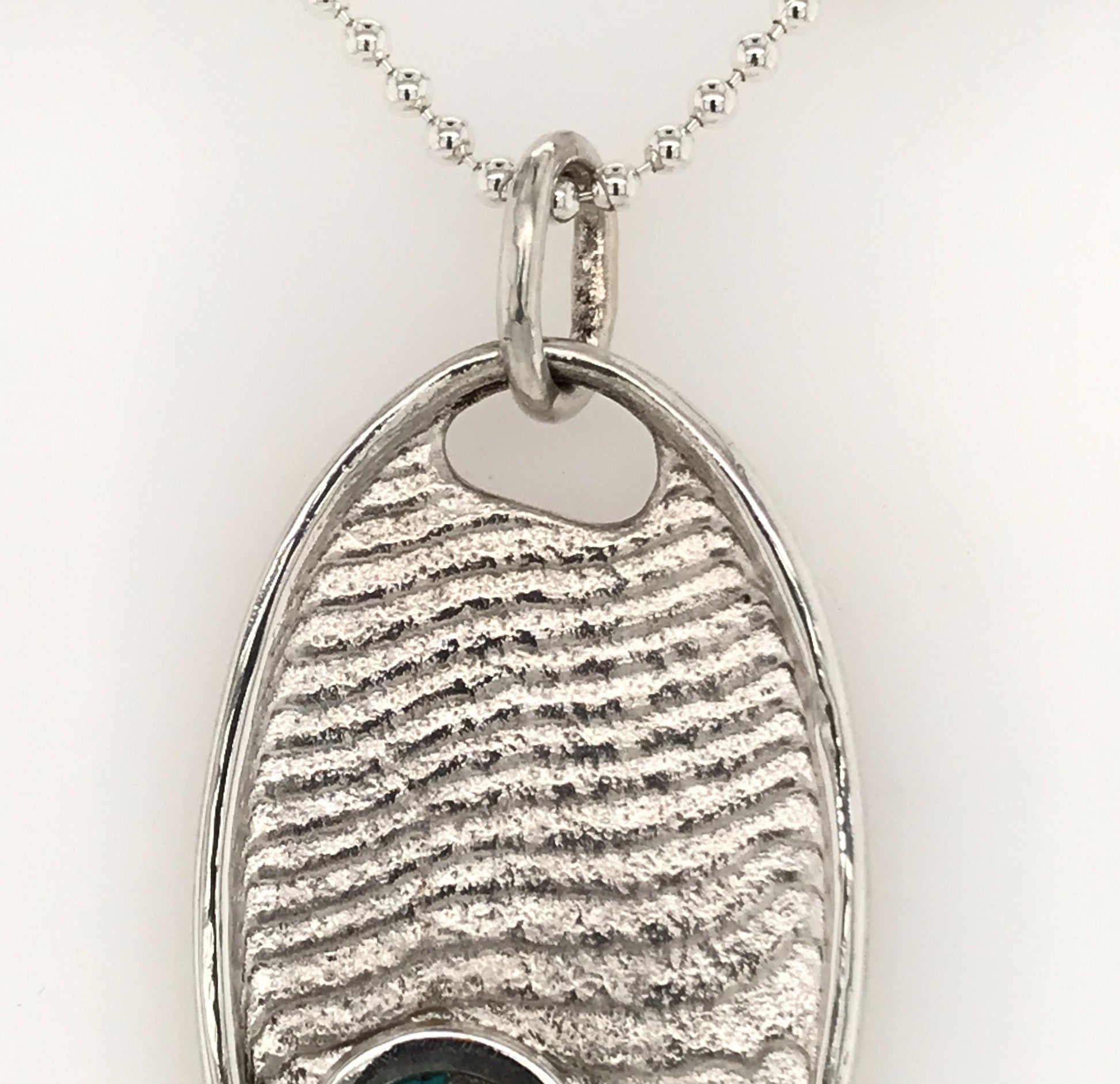 Argentium Silver Cuttlefish Casting with Turquoise Inset ("Oval Turquoise Cuttlefish Pendant") - Barb Murrin Jewelry