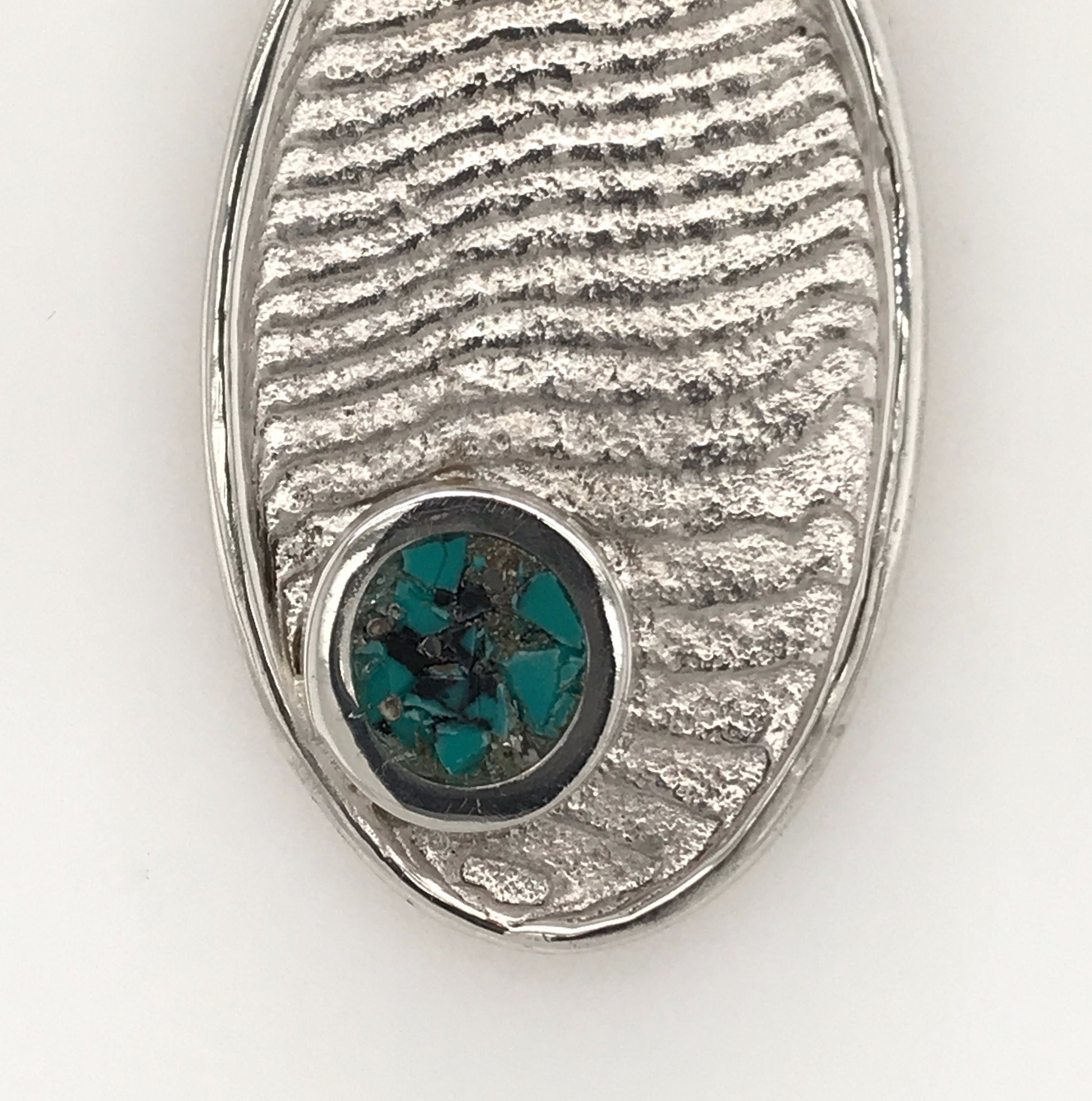 Argentium Silver Cuttlefish Casting with Turquoise Inset ("Oval Turquoise Cuttlefish Pendant") - Barb Murrin Jewelry