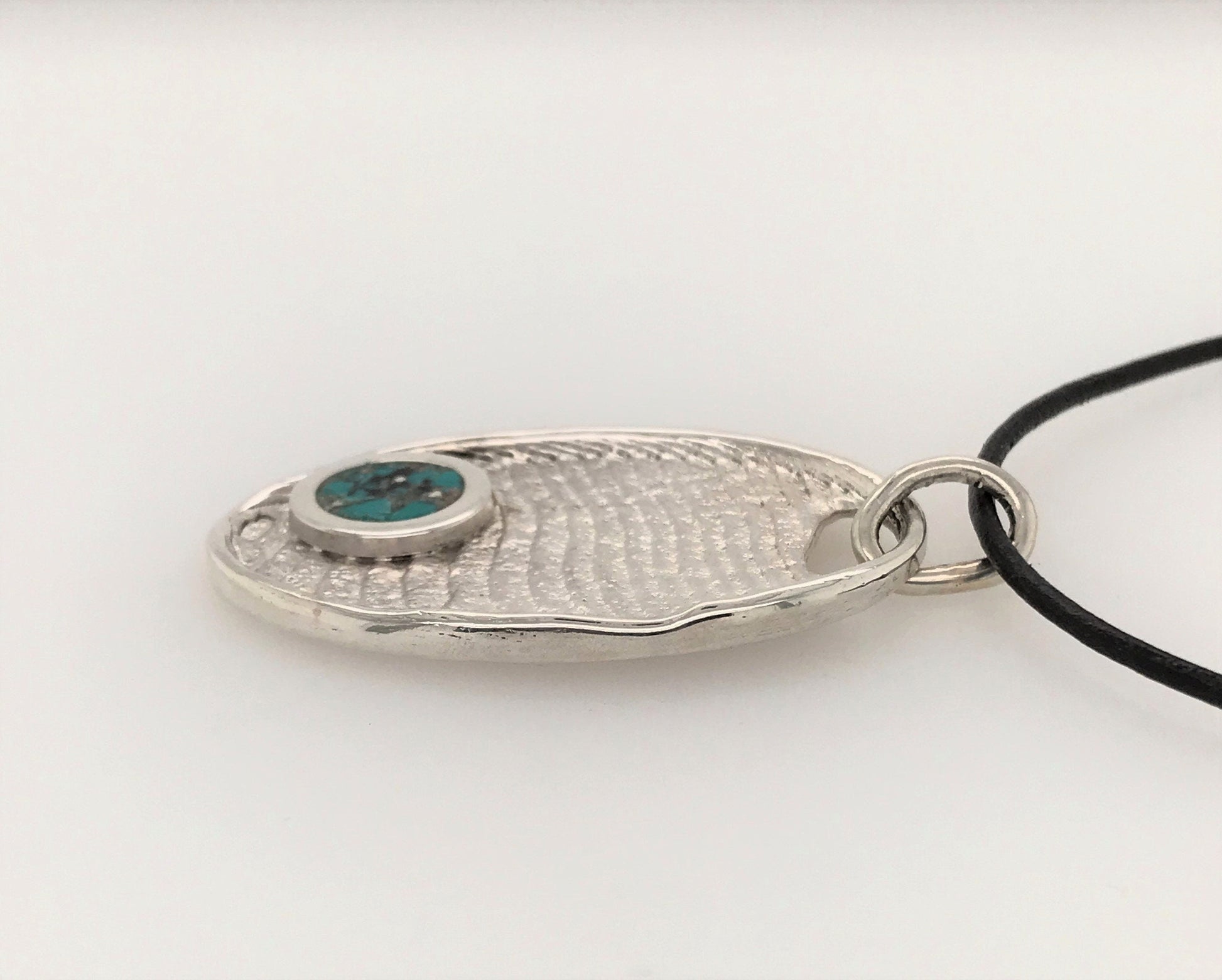 Argentium Silver Cuttlefish Casting with Turquoise Inset ("Oval Turquoise Cuttlefish Pendant") - Barb Murrin Jewelry