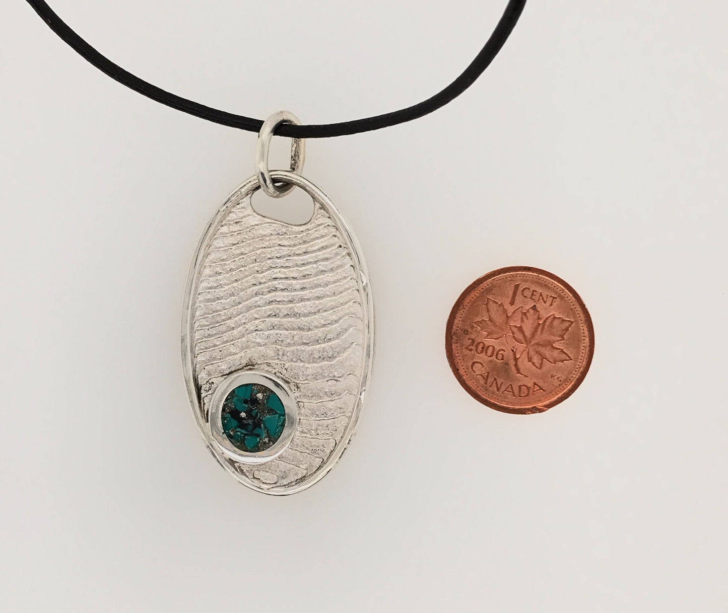 Argentium Silver Cuttlefish Casting with Turquoise Inset ("Oval Turquoise Cuttlefish Pendant") - Barb Murrin Jewelry