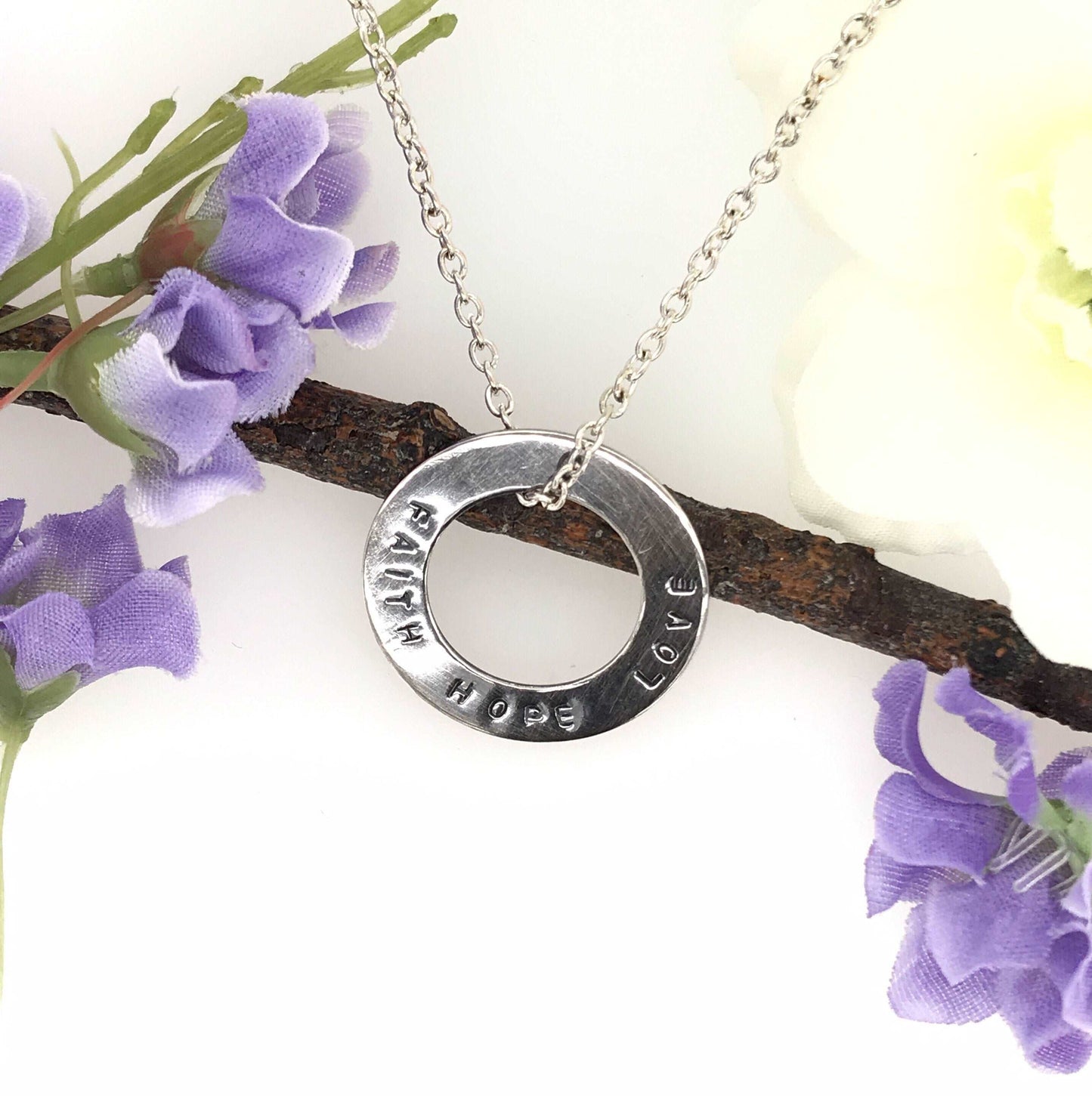 Argentium Silver Faith, Hope, Love Washer Pendants - Barb Murrin Jewelry