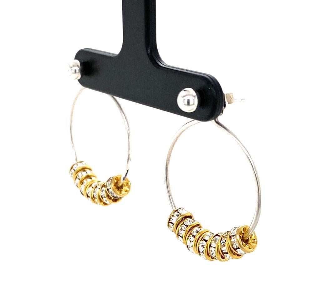 Argentium Silver Hoops with Gold-plated Crystal Rondelles (3-way large) - Barb Murrin Jewelry