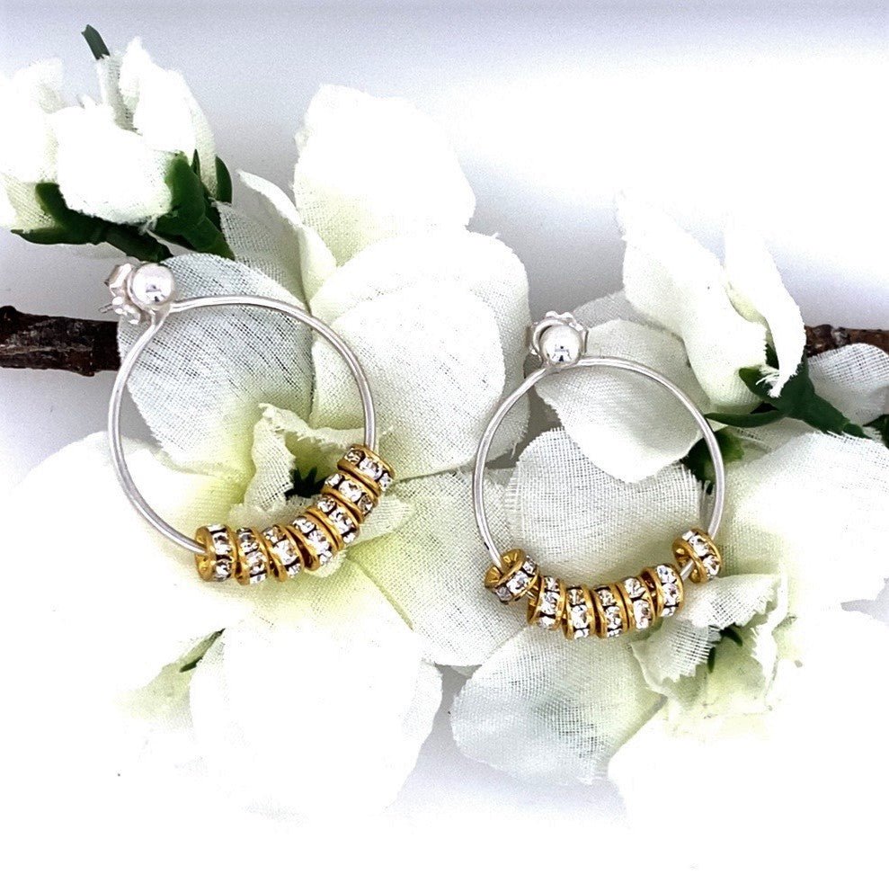 Argentium Silver Hoops with Gold-plated Crystal Rondelles (3-way large) - Barb Murrin Jewelry