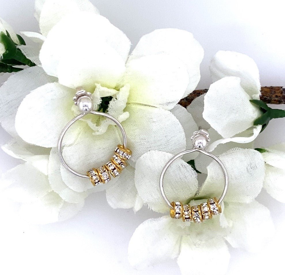 Argentium Silver Hoops with Gold-plated Crystal Rondelles (3-way small) - Barb Murrin Jewelry